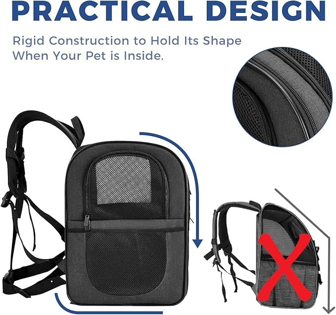 Apollo Walker Dog & Cat Carrier Backpack for 4-18lb Pets - Ventilated Safe Design with Padded Back Support, Breathable Mesh Pet Backpack for Hiking, Travel, Outdoor (Black)