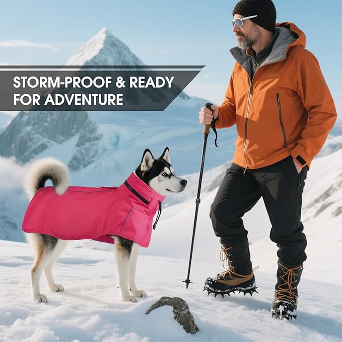 Dog Raincoat XL, Waterproof Rain Jacket for Dogs with Hood and Leash Hole, Reflect Strips, Ideal for Rain, Snow, Windy Weather & Outdoor Walks, Camping, Hiking - Pink