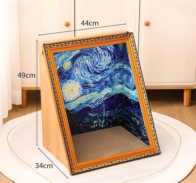Oil Painting Cat Nest Double-Sided Oil Painting Cat House with Scratcher Vintage Art Picture Frame Cardboard House Easy-to-Assemble Bed Couch Cave Condo
