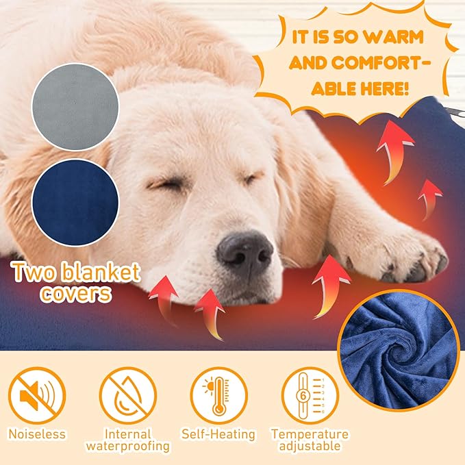 Dog Heating Pad Outdoor, Heated Dog Bed Indoor for Cats, Warming Electric Pet Heating Pad Temperature with Timer, Waterproof Heated Pet Mat with Chew Resistant Cord, for Puppy Kitten, 28 * 18 in