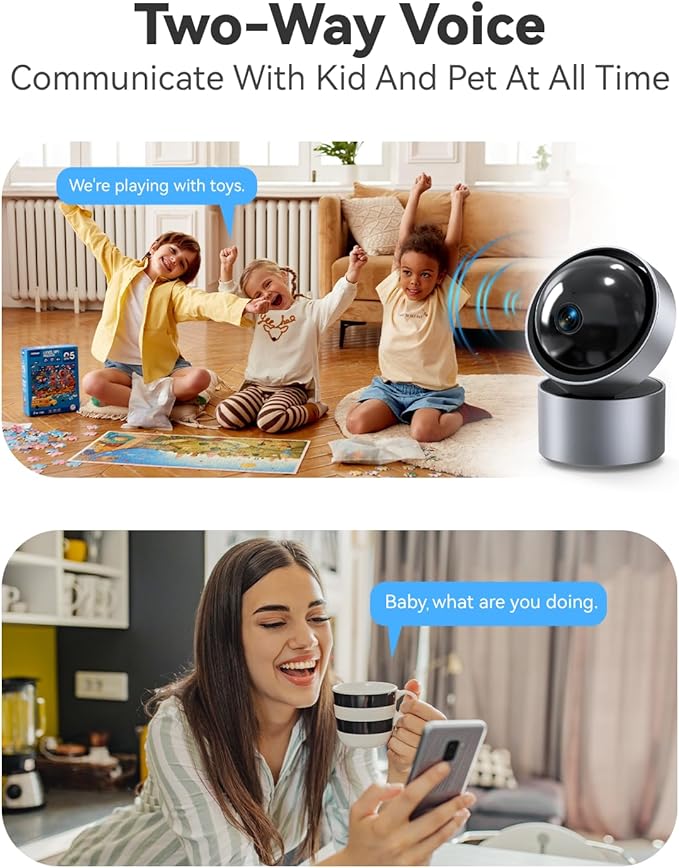 Security Camera Indoor - AI descriptive Notification, 2.4G&5GWIFI 2K Smart Security Camera | U.S. Cloud | 911 Emergency Dispatch | Simple 5-Min Setup,2-Way Audio,AI Smart Detection