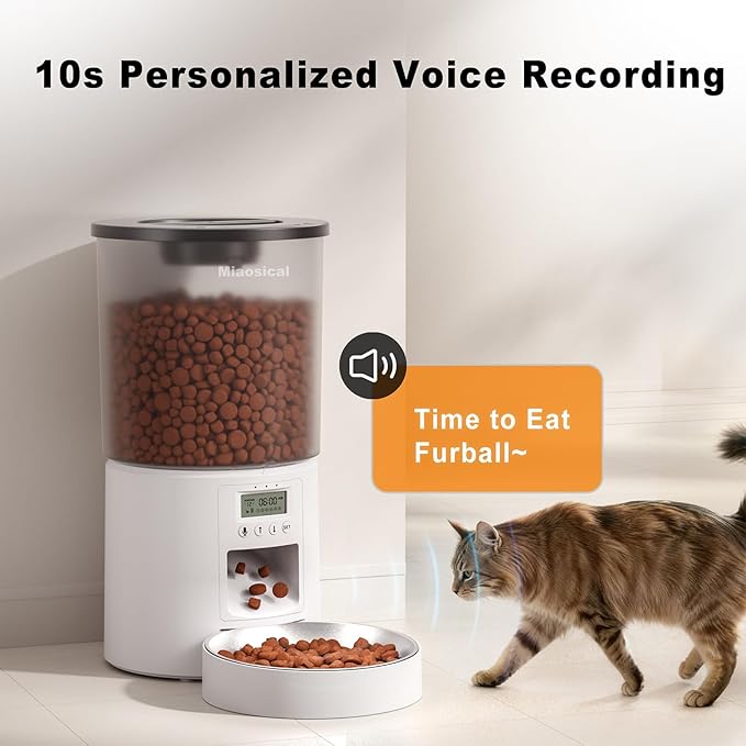 Automatic Cat Feeder for Cats and Samll Dogs,4.2L Feeder Cat Food Dispenser,Programmable Schedule,Portion Control,Up to 6 Meals/Day,10s Voice Recording,Dual Power (White, 4.2L Press Version)