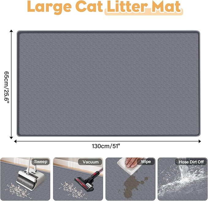51" x26" Cat Litter Mat Lanstics Cat Mat for Litter Box Large Silicone Litter Box Mat for Kitty Scatter Control Floor Protect (Grey)