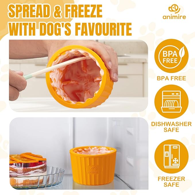 Dog Lick Bowl, Anxiety Relief Dog Licking Mat Freezer Treat Dispenser, Non-Slip Anti-Choking Silicone Slow Feeder Lick Bowl for Small Medium & Large Breed Dogs, BPA Free(Orange,S)