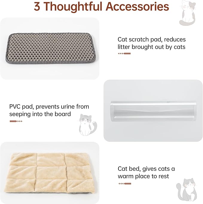 55" Cat Litter Box Enclosure, Double Litter Box Cabinet with Cat Bed, PVC Pad and Scratch Pad, Hidden Litter Box Furniture for 2 Cats with Storage and 2 Entrances, Grey