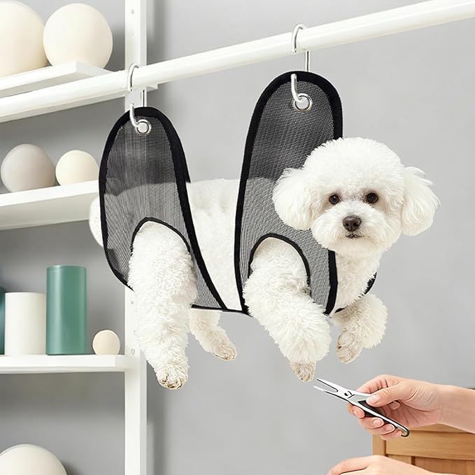 Grooming Hammock - Anti-Scratching Breathable Mesh Restraint Bag,Dog Hanger for Nail Trimming Hammock with S-Hook | for Ear Washing Combing Cats Puppy Kitten Home Bathroom Shower