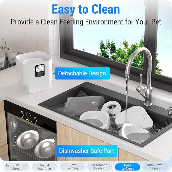 Timed Automatic Cat Feeder 2 Cats with Slow Feed: Dual Automatic Dog Feeder with Information Visualization, Programmable Cat Food Dispenser for Multiple Pets,Detachable for Easy Clean-29 Cup