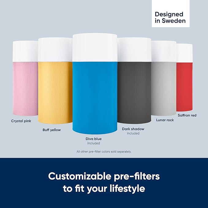 BLUEAIR Bedroom Air Purifier, Small Room Air Cleaner Dust Pet Dander Smoke Pollen Allergen, Odor Removal, for Home Office Nursery, 2 Washable Pre Filters, HEPASilent, Blue 411 (Non-Auto)