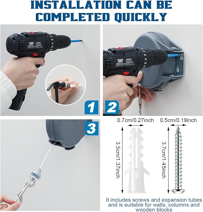 39ft Wall Mounted Retractable Dog Leash Extra Long Steel Cable with Length Lock, Anti Tangle Pet Leash for Medium Large Dogs up to 50lbs, Multi Purpose Outdoor Indoor Retractable Dog Tie