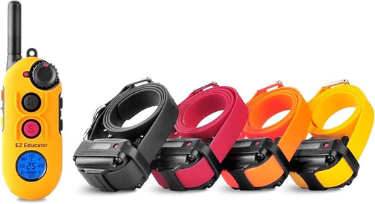 Educator EZ 1/2 Mile Dog Training Collar with Ergonomic Remote, Safe Humane Vibration Stimulation, Pavlovian Tone, Waterproof, Odorproof Biothane Collar, Night Light, Rechargeable, 4 Dog, Yellow