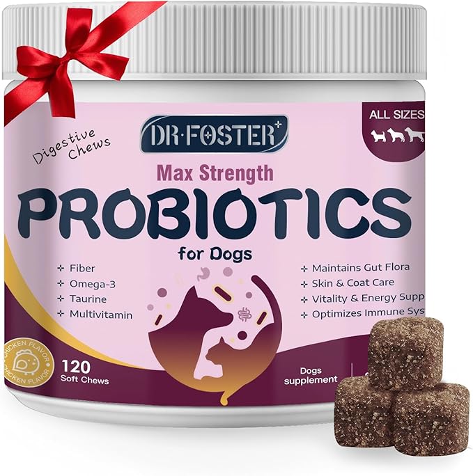 Probiotics for Dogs, Dog Probiotics for Digestive Health, 6 Billion CFU, with Prebiotics & Digestive Enzymes, Pumpkin & Omega-3, Dog Diarrhea Relief & Immune Support, Skin & Coat Care, 120 Soft Chews