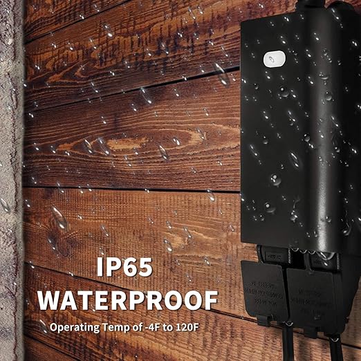 Outdoor Smart Dimmer Plug WiFi Light Outlet Compatible with Alexa and Google Home, Max 15 Amp, IP65 Waterproof for Dimmable Lights (WF96D)