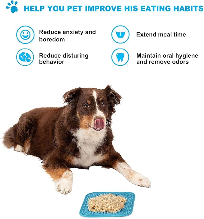 Licking Mat for Dogs & Cats with Suction Cups, 1 Pack Square Dog Slow Feeder Lick Pat for Anxiety Relief & Boredom, Dog Toys to Keep Them Busy, Pets Bathing Training Grooming Mat