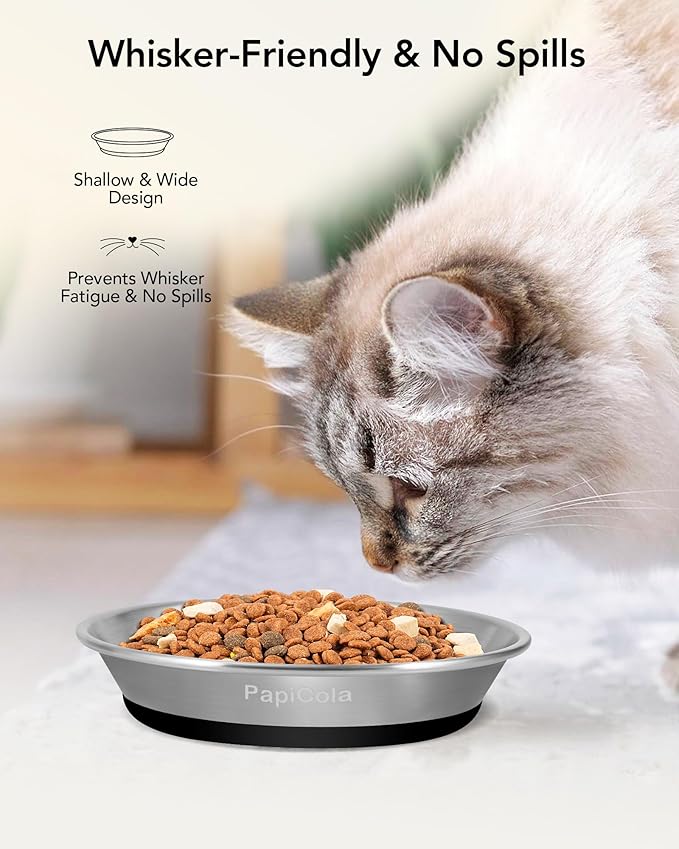 Stainless Steel Cat Bowls 6PCS, Non-Slip cat Food Dishes, Metal Pet Food and Water Bowls, Whisker Friendly with Wide and Shallow Design, 6.3'' Wide, 0.7mm Thick Steel, Pet Dish for Kitten and Dog