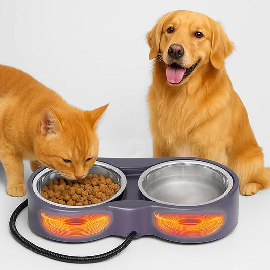 Pet Heated Bowl for Cat Dog, Freeze-Proof Warming Animal Food Feeder with Anti-Chew Cord,Waterproof & Thermostat Heating Bowls Removeable, (2 x 23 fl oz, Purple)