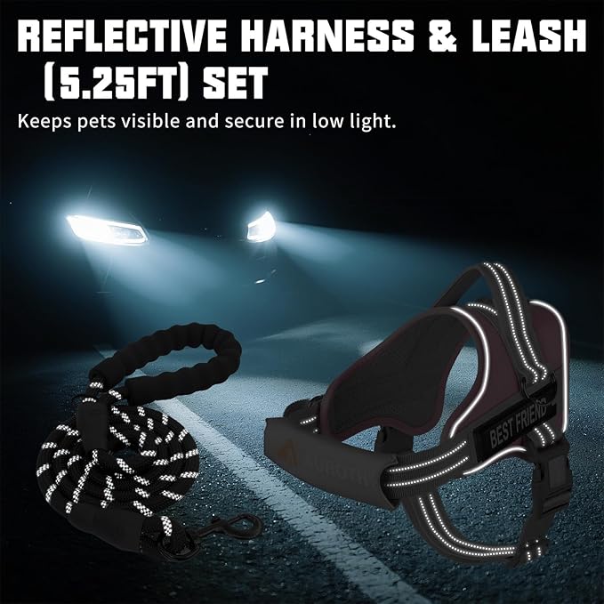 AUROTH Dog Harness and Leash Set, Soft Padded Service Dog Vest with 5.25FT Dog Leash, No Choke, Easy On Pet Vest, Adjustable Reflective No Pull Pet Vest Medium Sized Dog, Easy Walking and Training