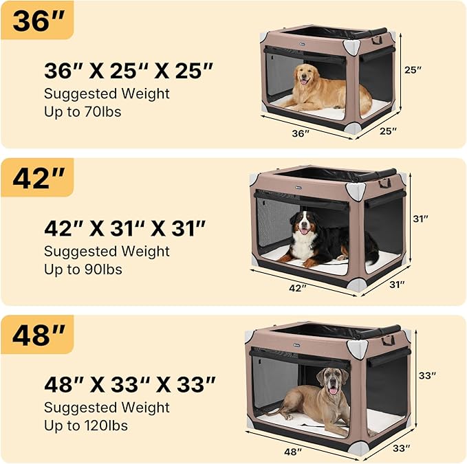 Veehoo Extra Large Dog Crate for Indoor Outdoor, Portable Collapsible Travel Dogs Crate, 48 Inch Soft Foldable Pet Kennel with 4-Door Mesh Windows