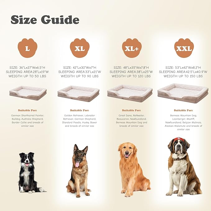 XL Orthopedic Dog Beds Large Sized Dog - Washable Large Dog Cat Bed Waterproof, Comfort Dogs Couch Sofa with Washable Removable Cover, Pet Bed with Nonskid Bottom, Beige, 48"