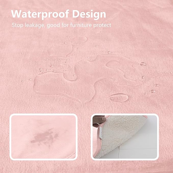 Waterproof Dog Blankets for Small Dogs, Washable Pet Blanket for Indoor Cats, Plush Sherpa Puppy Throw Furniture Protector for Bed Couch Sofa(25"x35",S,Pink)