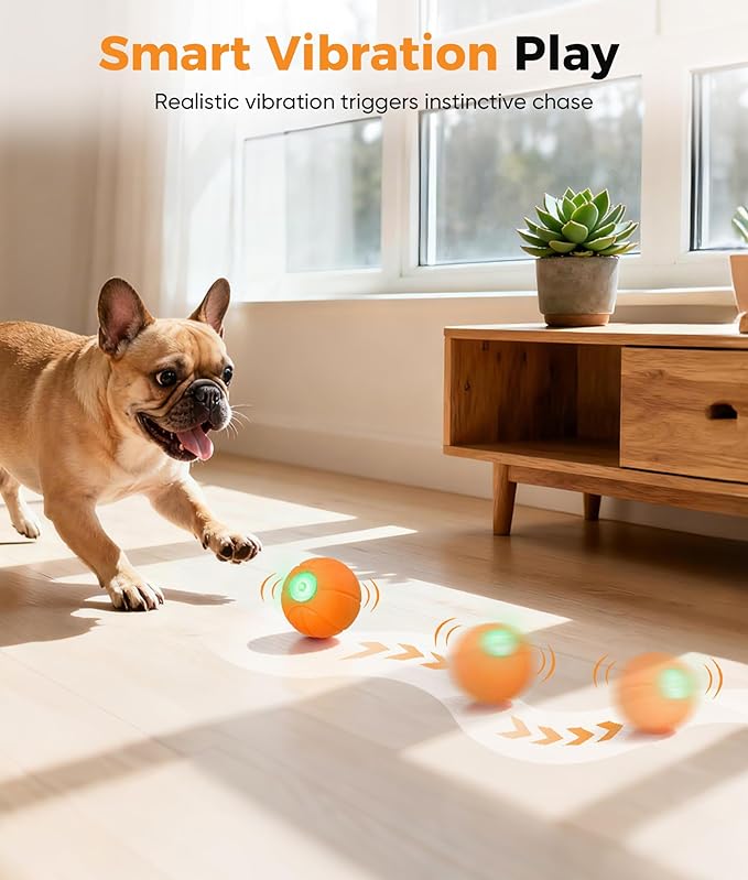 Petbobi Interactive Dog Ball, Moving & Vibrating Automatic Dog Toy, Thick TPU Basketball Design, USB Rechargeable, Washable & Chew-Resistant Self-Moving Dog Toy for Small Medium & Large Dogs