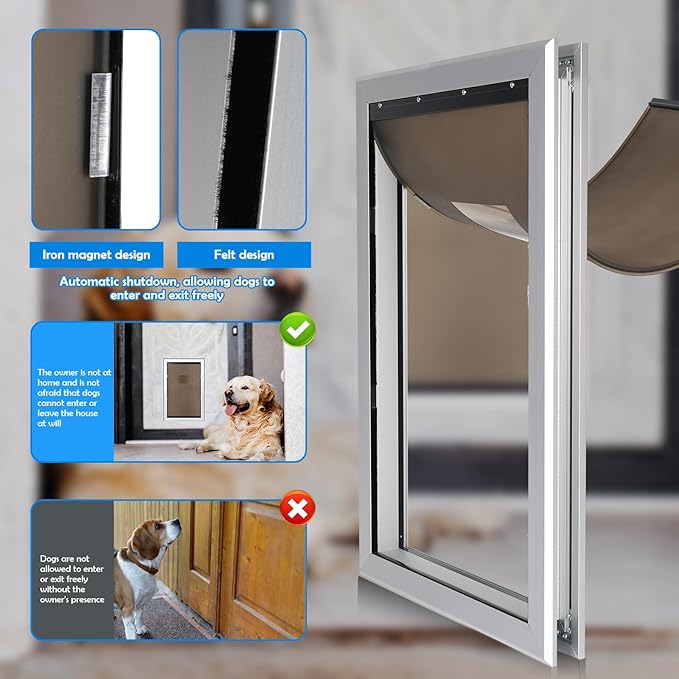 Extra Large Dog Doors with with Strong Aluminum Frame, Automatic Closing & Durable Flap for Energy Efficient, Lockable Closing Panel & Easy to Installation
