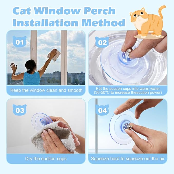 Glow in The Dark Cat Window Perch, Large Foldable Hammock Bed with 4 Strong Suction Cups and Warm Soft Zipper Removable Cushion for Indoor Cats (Moon)