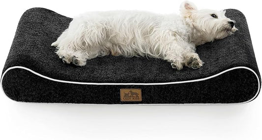 Orthopedic Dog Bed for Medium Dogs up to 65 lbs - Removable Washable Cover with Waterproof Lining & Non-Skid Bottom, Cotton-Polyester Blend Boat-Shaped Lounger Mattress, M(36x24x5.5in)/Black