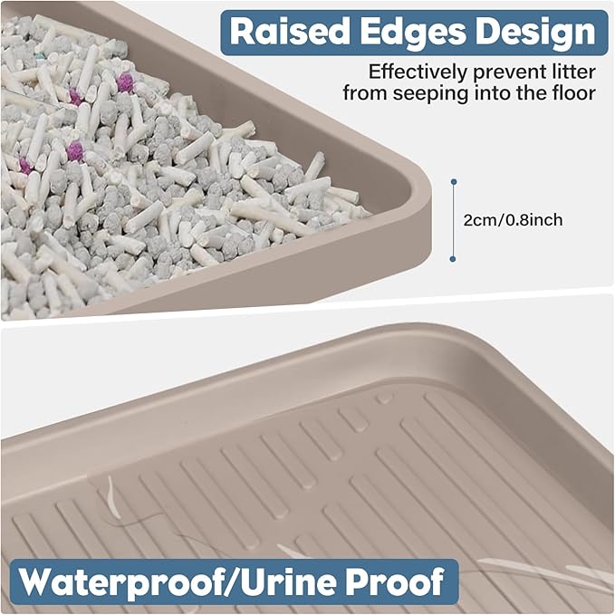 Lorvain Cat Litter Mats, 45" x 30" Extra Large Silicone Cat Mat for Litter Box, Easy to Clean Kitty Litter Trapping Mat, Soft on Kitty Paws, Waterproof, Urine-Proof Kitty Litter Mats for Floor, Beige