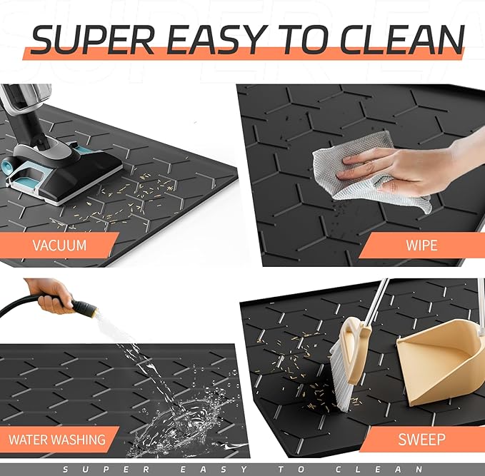 Large Silicone Cat Litter Mat, Waterproof/Urineproof, Litter Recycling, Easy to Clean, Soft on Kitty Paws (22"X34"- Black)