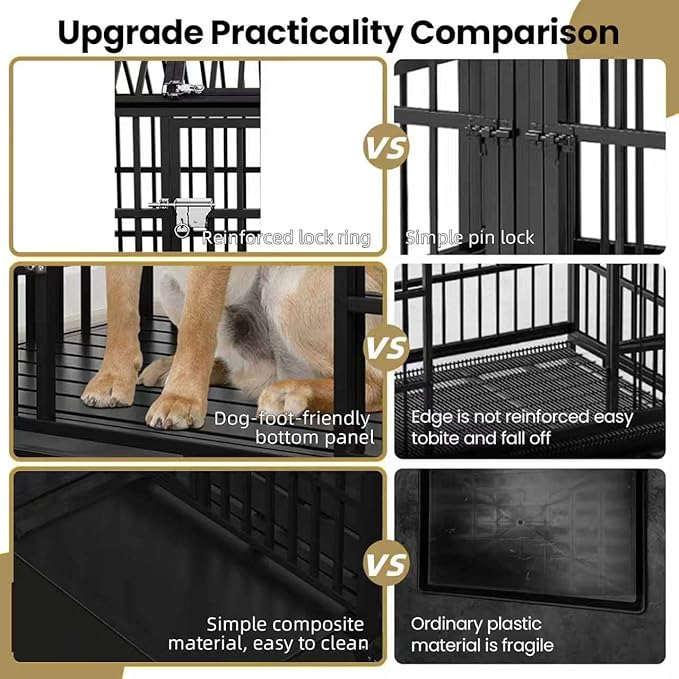 Heavy Duty Dog Crate for Large Dogs, 58 inches Extra Large Dog Kennel Indoor, Indestructible Dog Crate for High Anxiety Dogs, Double Door with Wheels