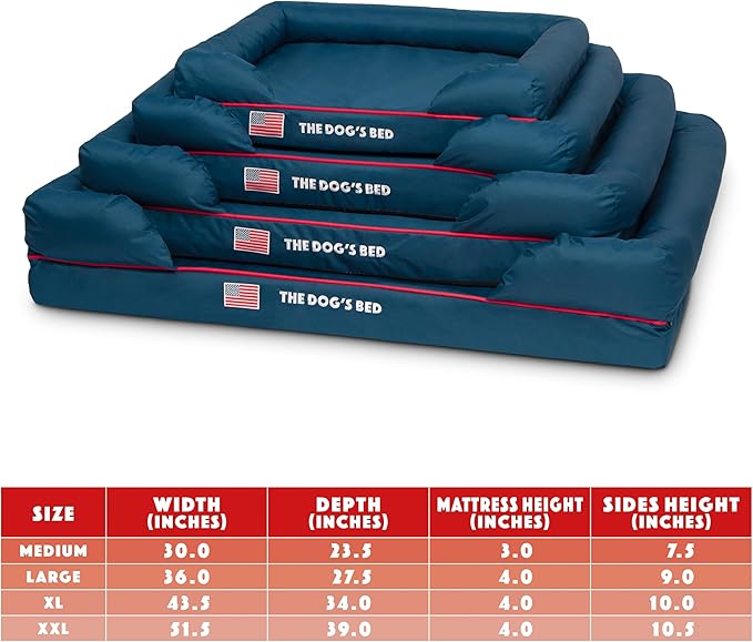The Dog’s Bed, Medium Blue Oxford with Red Trim USA Flag Dog Bed, Memory Foam, Pain Relief, Post Surgery, Lameness, Supportive, Calming, Waterproof Washable Cover
