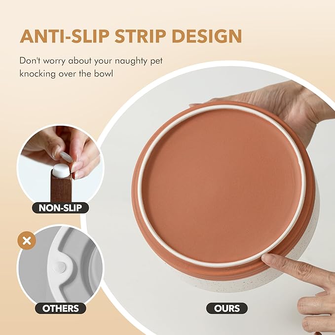 Ceramic 5.1inch Raised Dog and Cat Bowl Set, 2 Heights Elevated Wooden Stand for Puppy, Kitty, Cats, Weighted Pet Food and Water Dishes(5.1'',13.5oz, Vanilla White)