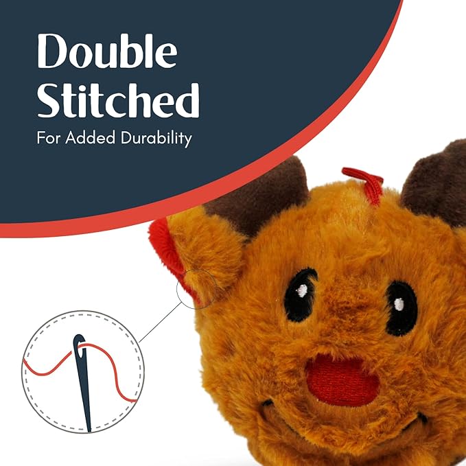 Flourish Pets 2 in 1 Christmas Multi-Layer Chew Toy for Active Dogs | Non-Toxic BPA Free Double Stitched Soft Fabric and Long-Lasting Dog Plush Toys (Reindeer 3.5")