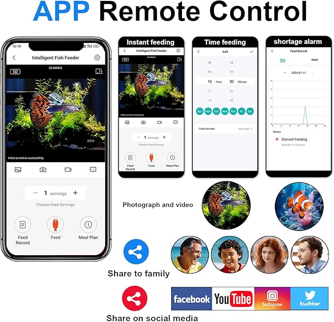 Automatic Fish Feeder with 2.5K Camera,WiFi/App Control,Moisture-Proof Vacation Food Dispenser|2.4G&5G Precision Feed System,Visual Monitor for Aquariums,Turtle Pens,Betta Tanks (Dark Grey)