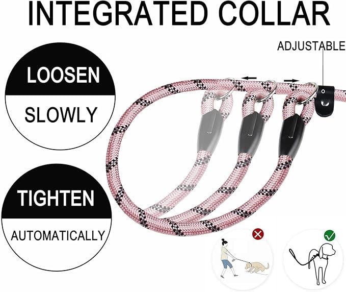 6 FT Dog Leash, Durable Premium Quality Strong Training Rope Slip Leash with Comfortable Padded Handle and Highly Reflective Threads for Small Medium and Large Dogs, (Light Pink)