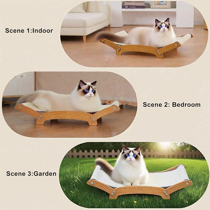 Larger Cat Scratcher Bed for Indoor Cats, Sisal Durable Cat Scratch Pad with Hammock for Indoor Cats Lounger & Sleep & Scratch, Natural Sisal Scratching Post, Sturdy Solid Wood Frame
