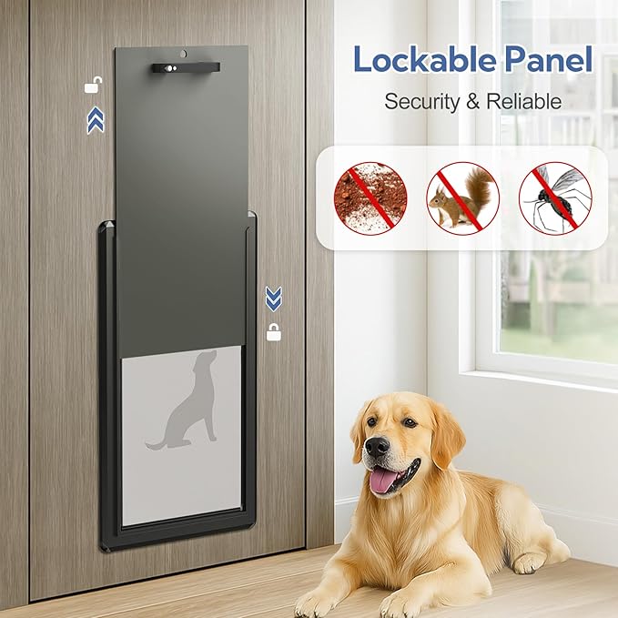Aluminum XL Dog Door for Exterior Door,Open Size:24.4" H x 13.8" W,Heavy Duty Doggy Door with Enclosed Magnetic Flaps,Extreme Weather Doggie Doors (Black, X-Large)