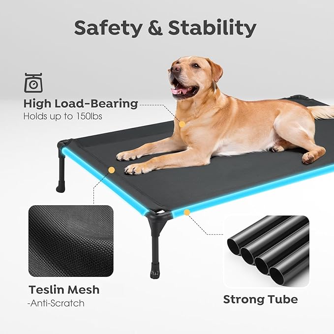 Veehoo 2 Pack Raised Dog Bed, Cooling Elevated Dog Bed, Portable Pet Cot with Washable & Breathable Mesh, No-Slip Feet, Durable Dogs Cots Beds for Large Dogs, 42" x 30", Black, CWC1803-L