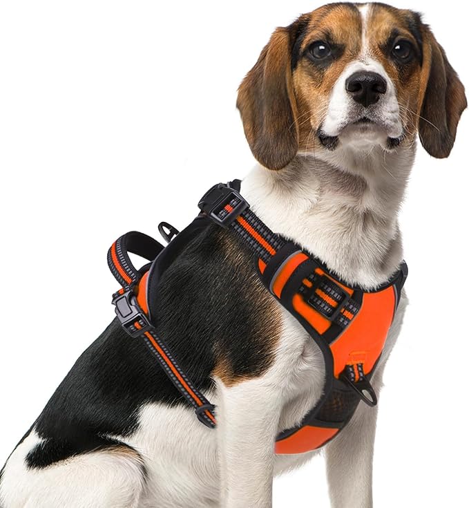 PUPTECK No Pull Dog Harness Medium Sized, Adjustable Reflective Dog Harness with Handle Easy Control, Comfortable Soft Padded Pet Vest Harness for Medium Dogs, Orange M