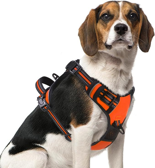 PUPTECK No Pull Dog Harness Medium Sized, Adjustable Reflective Dog Harness with Handle Easy Control, Comfortable Soft Padded Pet Vest Harness for Medium Dogs, Orange M