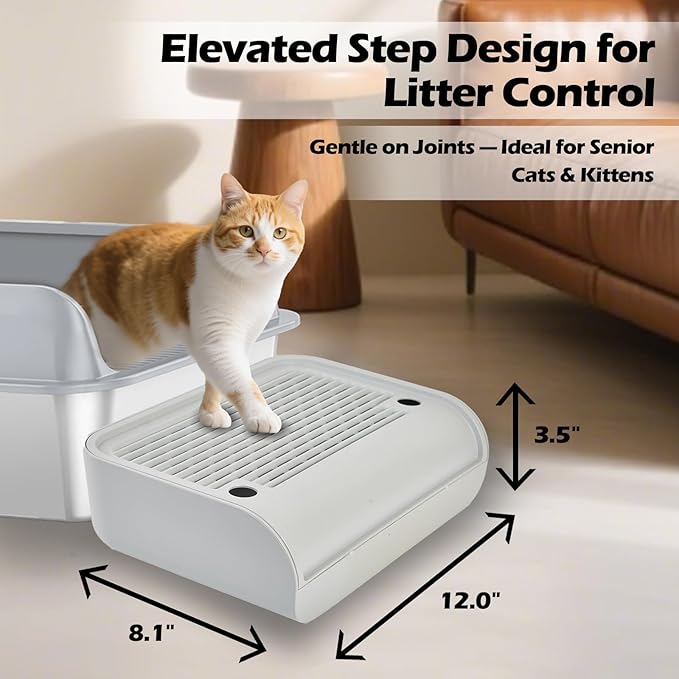 SpaceTime Elevated Cat Litter Mat for Litter Box,Trapping Litter Ramp/Steps for Floor Indoor,Washable Easy Cleaning Cat Pad with Filter Function,Suitable for Kitty & Senior Cats (Grey-Arc Shape)