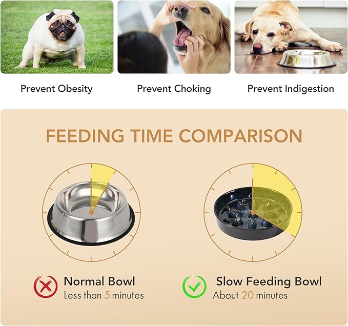 Ceramic 1.6 Cup Dog Bowl Slow Feeder for Fast Eaters, 8.2inch Slow Pet Food Dish for Medium and Large Dog, Stop Bloat, Preventing Choking(Single Bowl,Starry Sky)