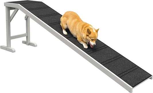 PawHut Dog Ramp for Bed, Pet Ramp for Dogs with Non-Slip Carpet and Top Platform, 74" x 16" x 25", White
