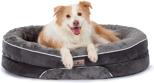 Orthopedic Dog Bed Couch for Large Sized Pets with Egg Foam Support, Four-Sided Bolster Cushions, Soft Tear-Resistant Fabric, and Removable Machine Washable Plush Cover
