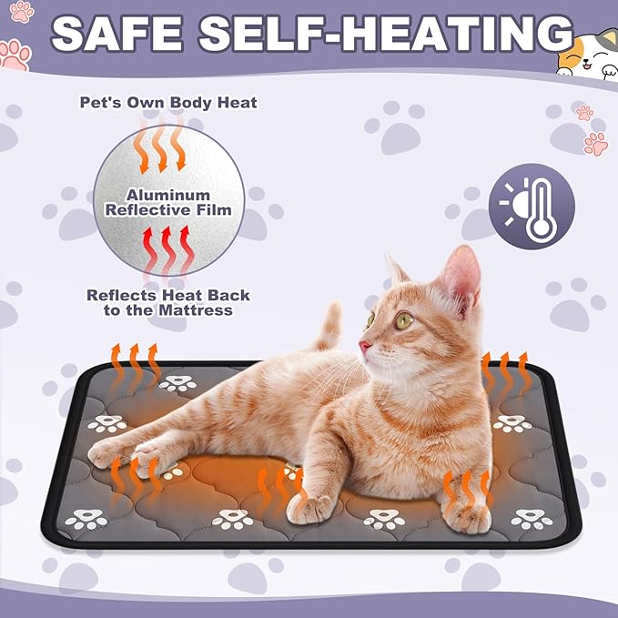 Riakrum 4 Pack Self Heating Cat Bed Pad Self Warming Pet Dog Mat Non Slip Washable Cat Kennel Crate Pad with Storage Bag for Indoor Outdoor Small Medium Dog Kitten(M, 20 x 28 Inches)