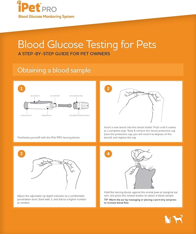 iPet PRO Blood Glucose Monitoring System Designed for Dogs & Cats| Includes Meter, 2 AA Batteries, User Guide, Log Book, 25 Test Strips, Control Solution, Lancing Device, 30 28G Lancets, Carrying Case