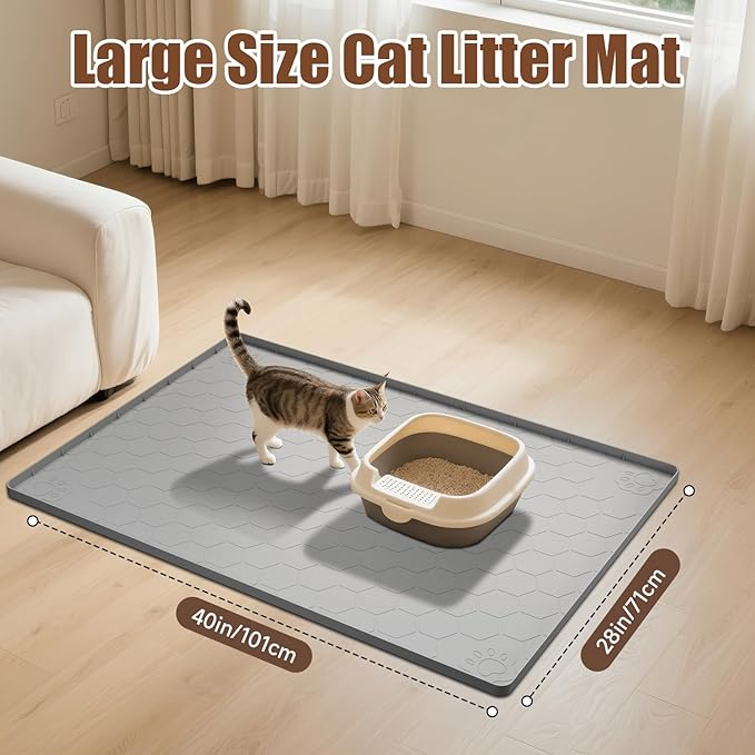 Pawinner Cat Mat for Litter Box, 40" X 28" Large Silicone Cat Litter Trapping Mat, Waterproof Kitty Litter Mat, Soft on Kitty Paws, Urine-Proof, Easy to Clean, Non-Slip Kitty Scratch Pad for Floor