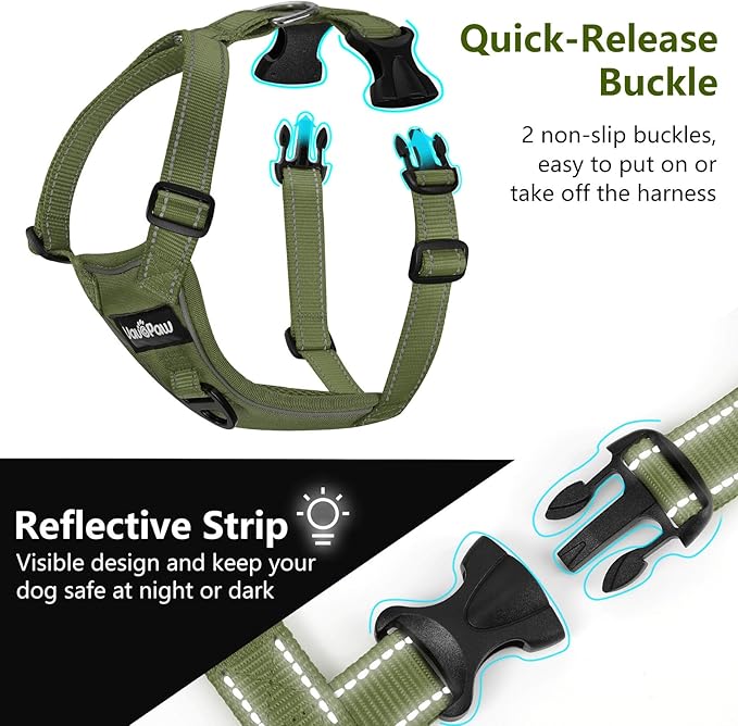 Dog Seat Belt Harness for Car, Dog Car Harness Adjustable Mesh Breathable & Dogs Seatbelt Safety Tether with Elastic Bungee for Small Medium Large Pets(Army Green, XL)