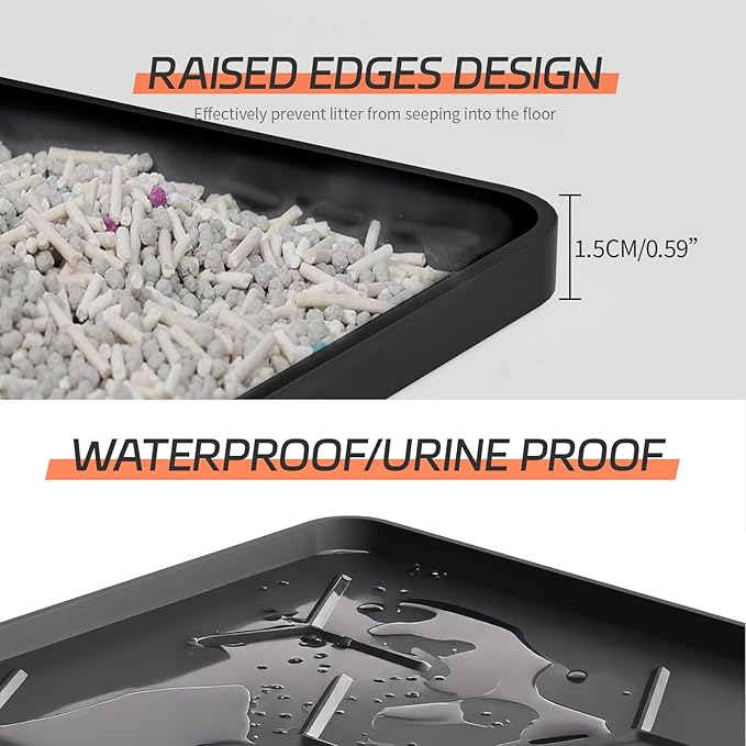 Extra Large Silicone Cat Litter Mat, Waterproof/Urineproof, Litter Recycling, Easy to Clean, Soft on Kitty Paws (28"X40"-Black)