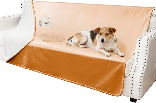 Waterproof Blanket for Couch, Leak Proof Dog Bed Blankets Reversible, Pet Throw Sofa Furniture Protector Machine Washable-52 x82,Orange+Cream